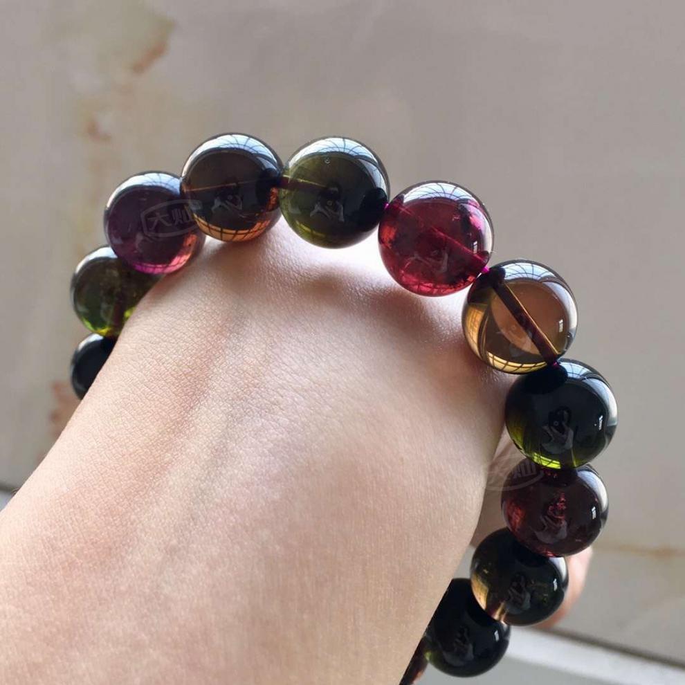 大灿大颗粒黑玫瑰碧玺135mm送朋友天然老矿暗碧玺手链男女款实用单圈