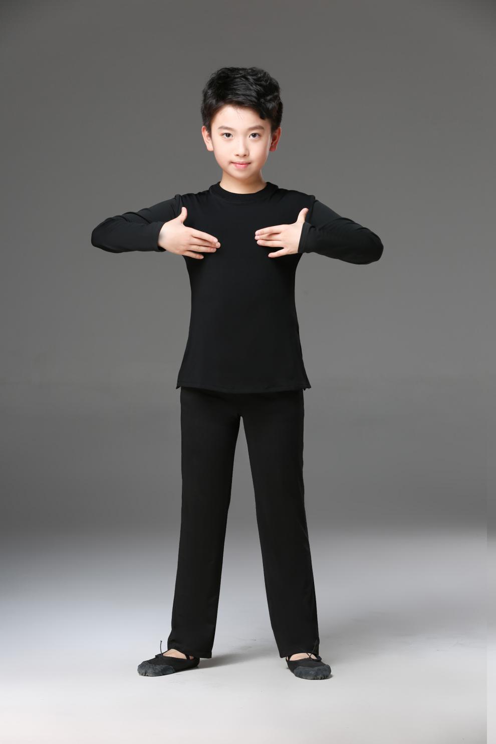 儿童形体服男童拉丁舞服装舞蹈服男孩练功服长短袖男形体服练舞套装
