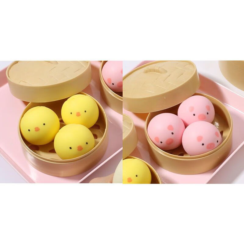 网红抖音同款解压包子玩具发泄神器解压包子带蒸笼仿真包子捏捏乐3个