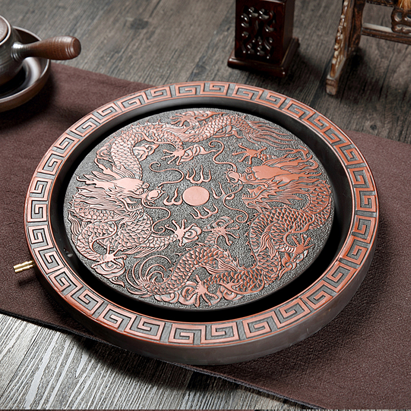 功夫茶盘茶海茶台紫砂大茶盘陶瓷茶具简约家用圆形茶托盘储水小号新款