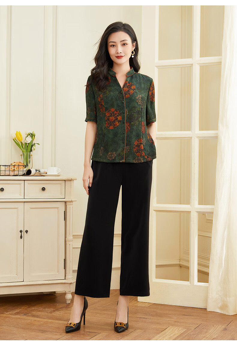 乔万尼衬衫上衣女2022年夏季新款商场同款真丝桑蚕丝绿化锦团16084am