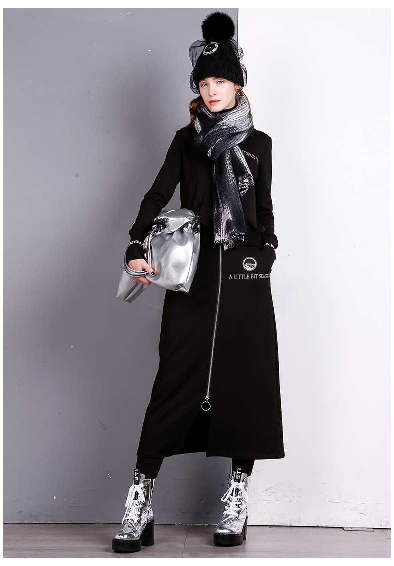 lapargay纳帕佳新款女装春秋季黑色长袖针织休闲卫衣套头衫黑色m