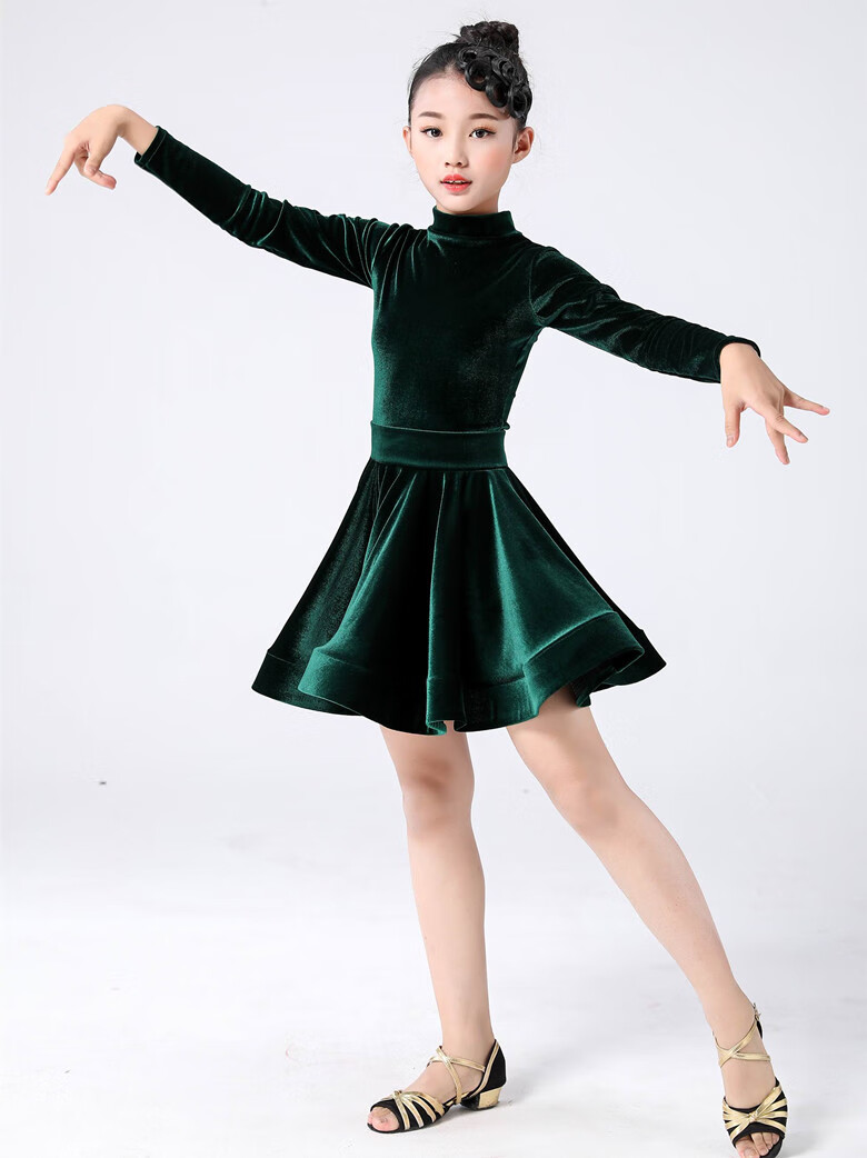 儿童拉丁舞服装秋冬长袖连衣裙分体比赛规定服练功服女童拉丁舞裙