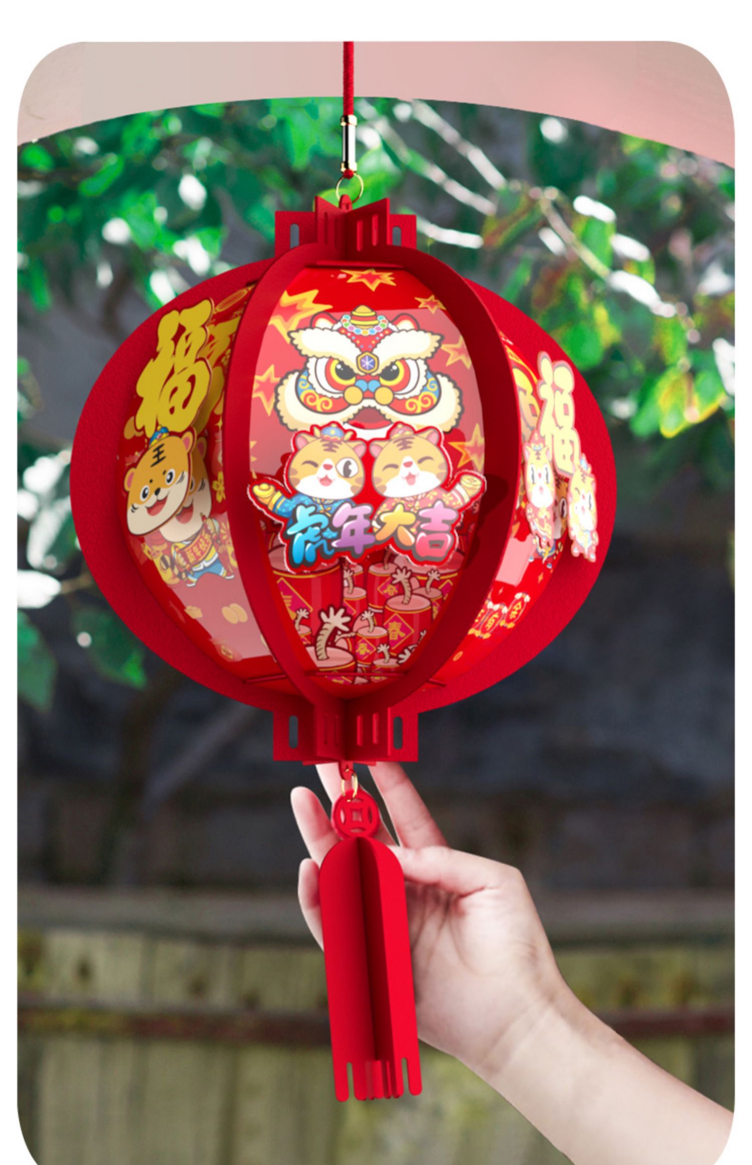 大红小灯笼吊灯中国风挂饰过新年儿童手工制作diy材料包春节过年龙头
