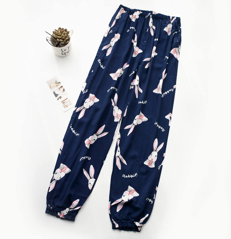 风睡裤女士春夏季薄款棉绸收口防蚊裤家居裤长裤可外穿 绿色民族风