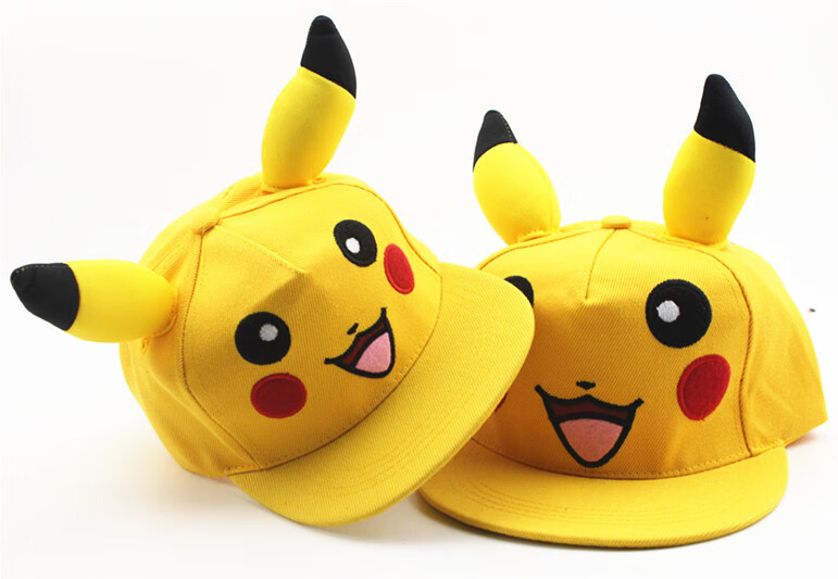 卡通皮卡丘亲子平沿棒球帽子可爱男女儿童搞怪耳朵街头嘻哈帽2020