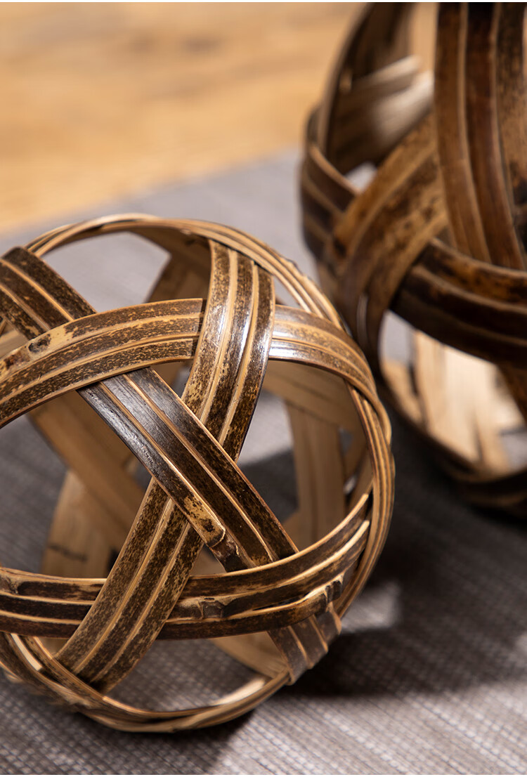 竹编制品小竹球蹴鞠球紫竹创意装饰摆件摄影道具 幼儿园手工玩具 白竹