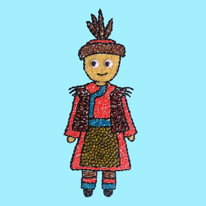 民族团结手工作品 儿童手工制作五谷杂粮豆子粘贴材料包种子画幼儿