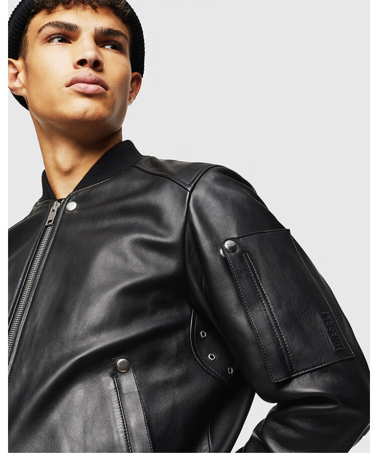 diesel男士棒球领短款宽松休闲皮衣外套00s8nv0tauh 黑色9xx xs