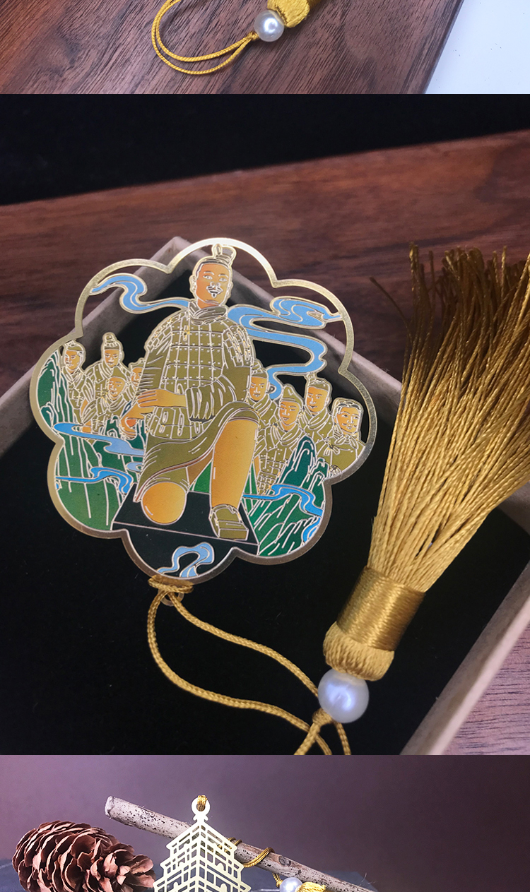 新品西安博物馆纪念品西安旅游纪念品创意景点黄铜镂空金属书签钟楼