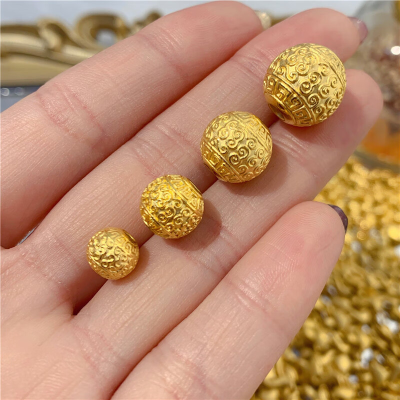 爱尚坊 3d黄金999足金祥云珠珠子转运珠手链男女款手链回纹珠路路通