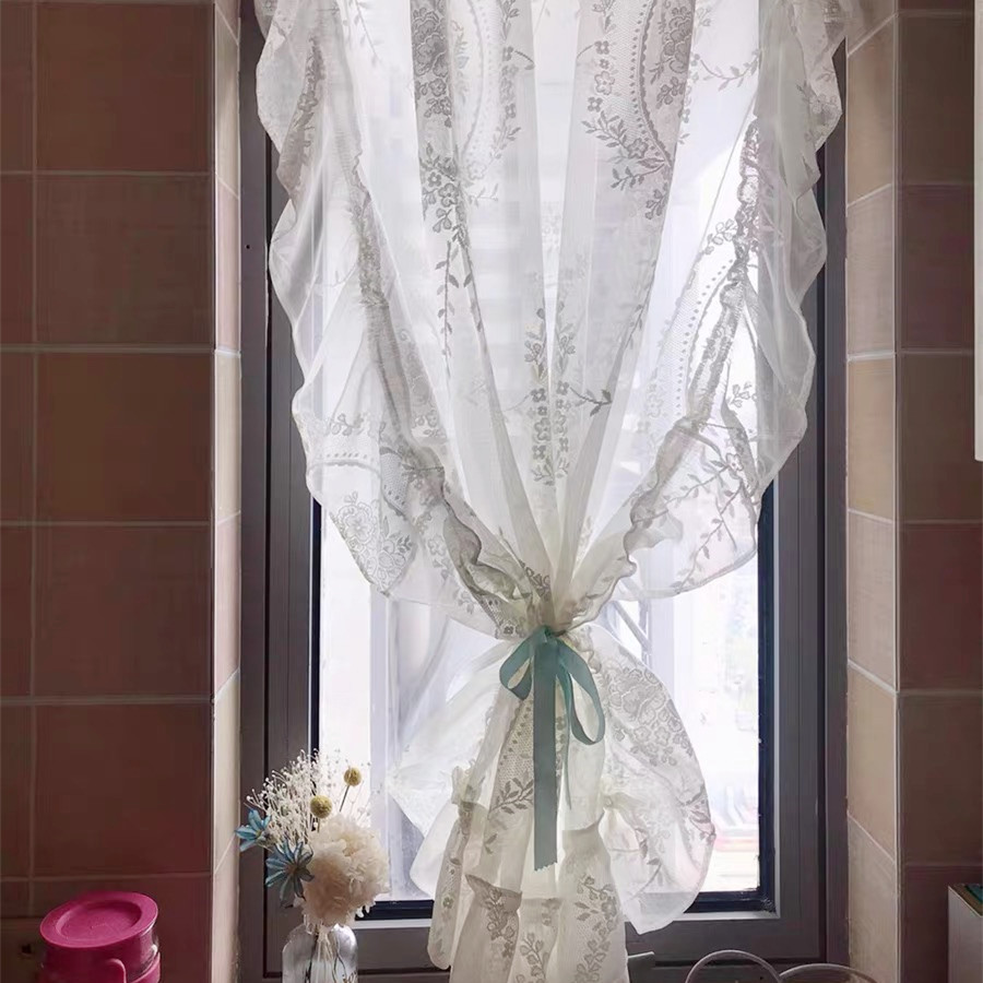 悦诗帘花法式洛可可美式复古花环荷叶边木耳蕾丝客厅卧室阳台飘窗帘窗