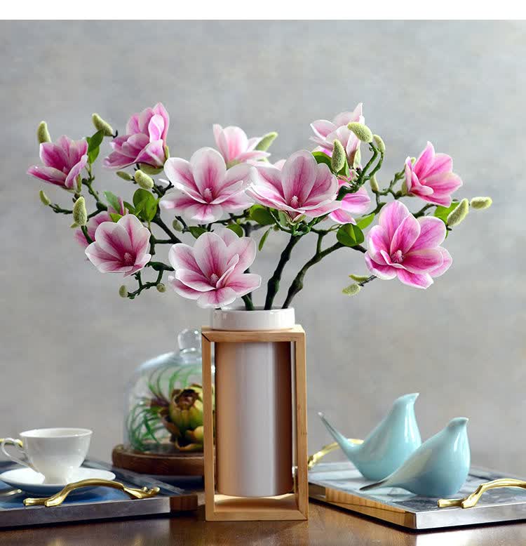 可狄 仿真花手感玉兰花仿真花束假花客厅摆件装饰花艺餐桌电视柜绢花