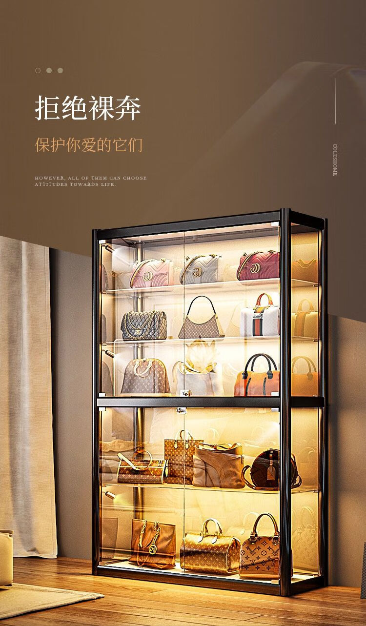 收纳柜包包收纳柜家用落地客厅储物柜全封闭展示储物柜钢化玻璃门