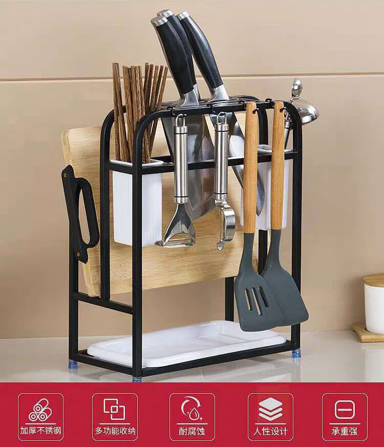 不锈钢刀架刀座家用厨房多功能置物架菜板架砧板架刀具架子收纳架亮光