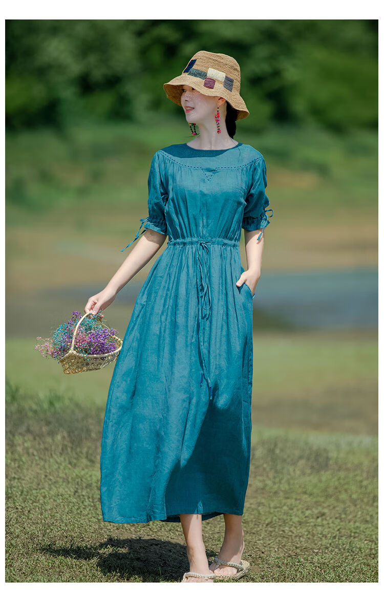 潮至夏装苎麻亚麻棉麻女装女王轻奢素订高端料连衣裙女夏【杭州品质