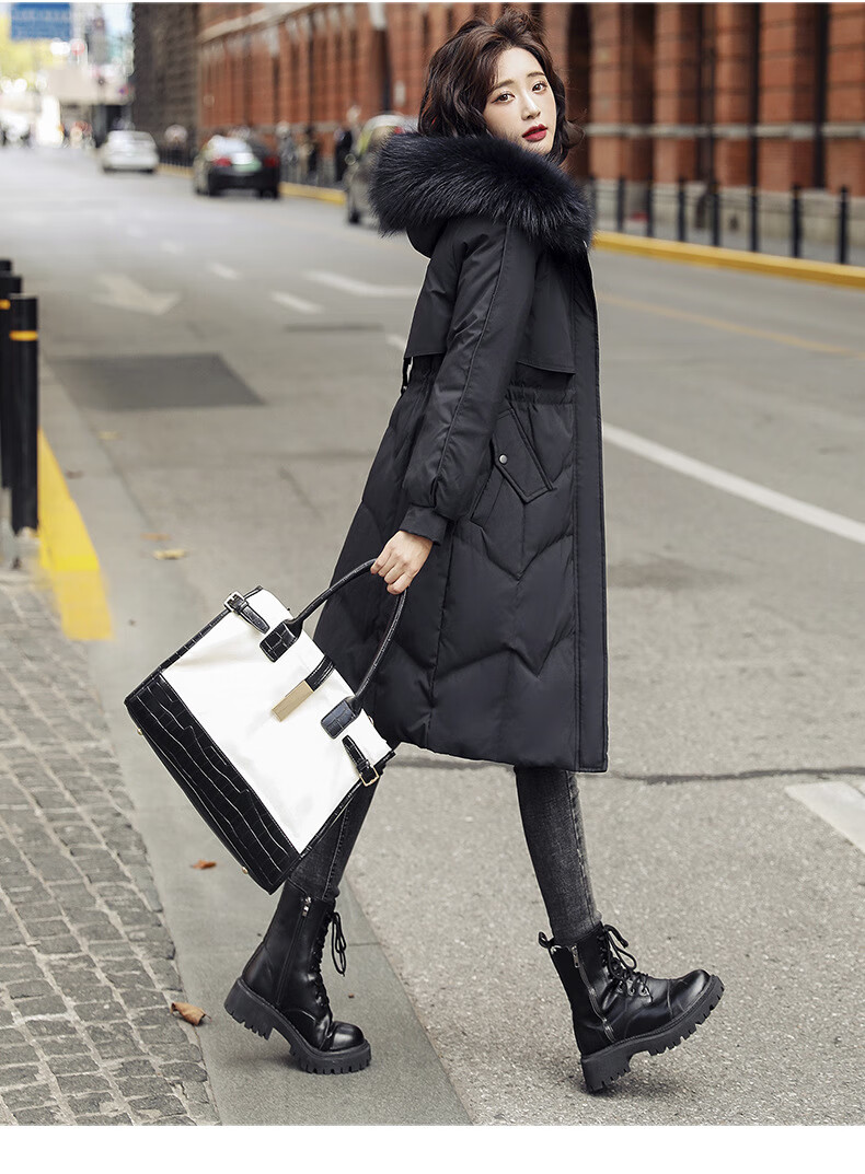 奵怡缦 羽绒服女中长款过膝2022冬季新款高端女装修身收腰狐狸大毛领
