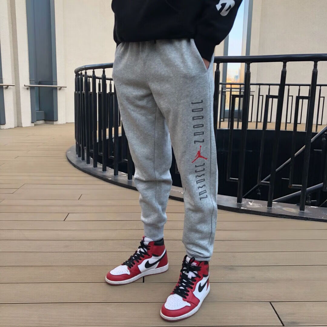 aj男子运动长裤秋冬季针织纯棉保暖跑步休闲收口小脚卫裤cz5469 乔1