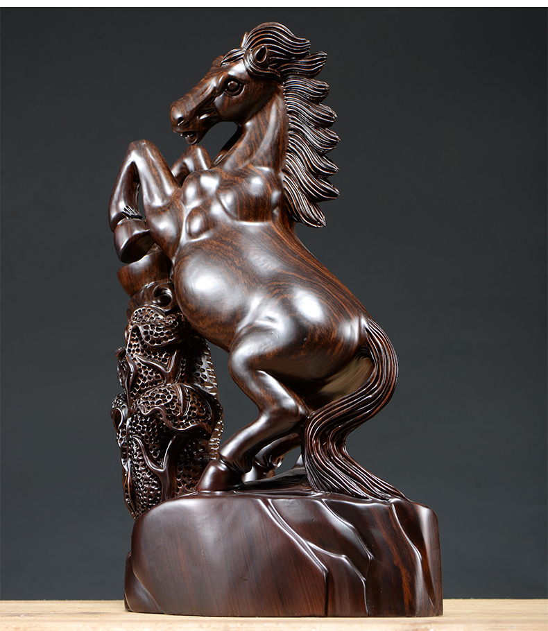 仙莱阁木雕马摆件实木质雕刻马到成功根雕十二生肖马家居装饰工艺礼品