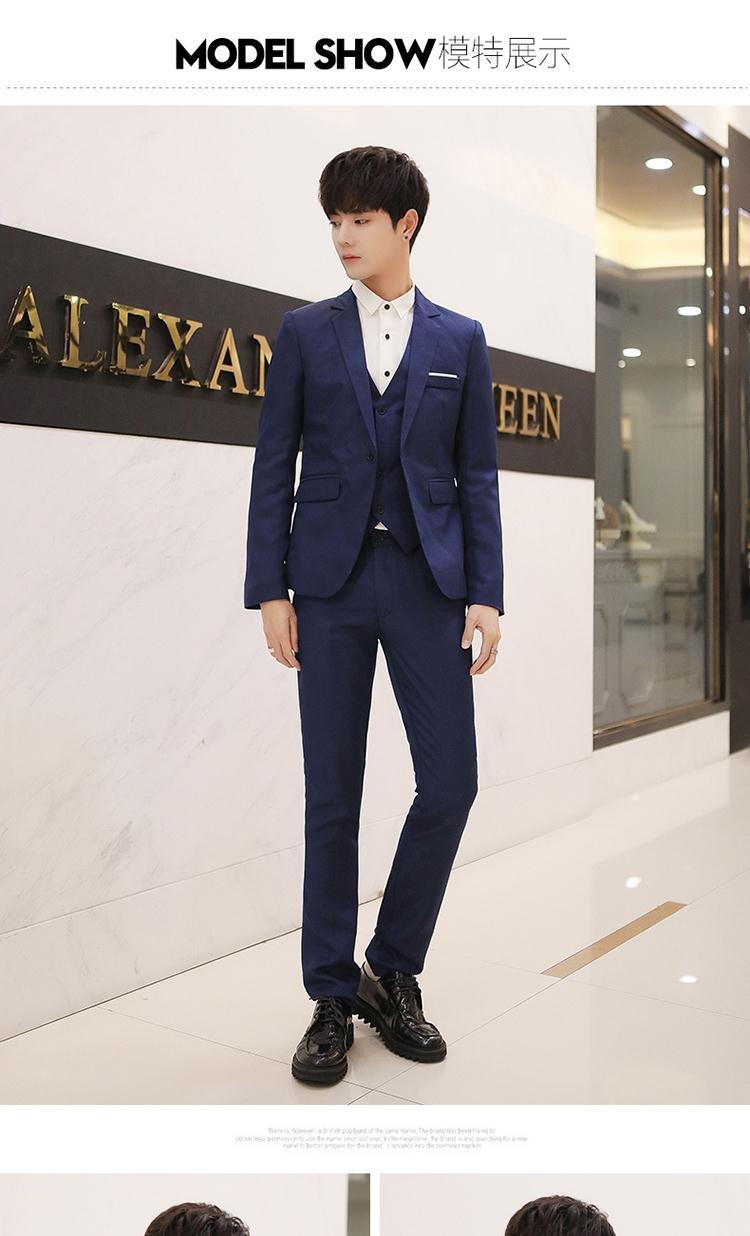 男士西服套装韩版修身小西装三件套青少年西服年轻人的西服20岁潮
