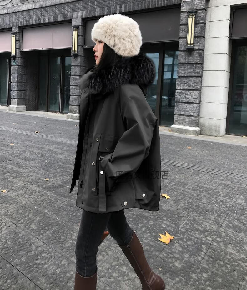 小个子大码女派克服獭兔毛内胆带毛高端女短款真女士洋气可拆卸派壳服