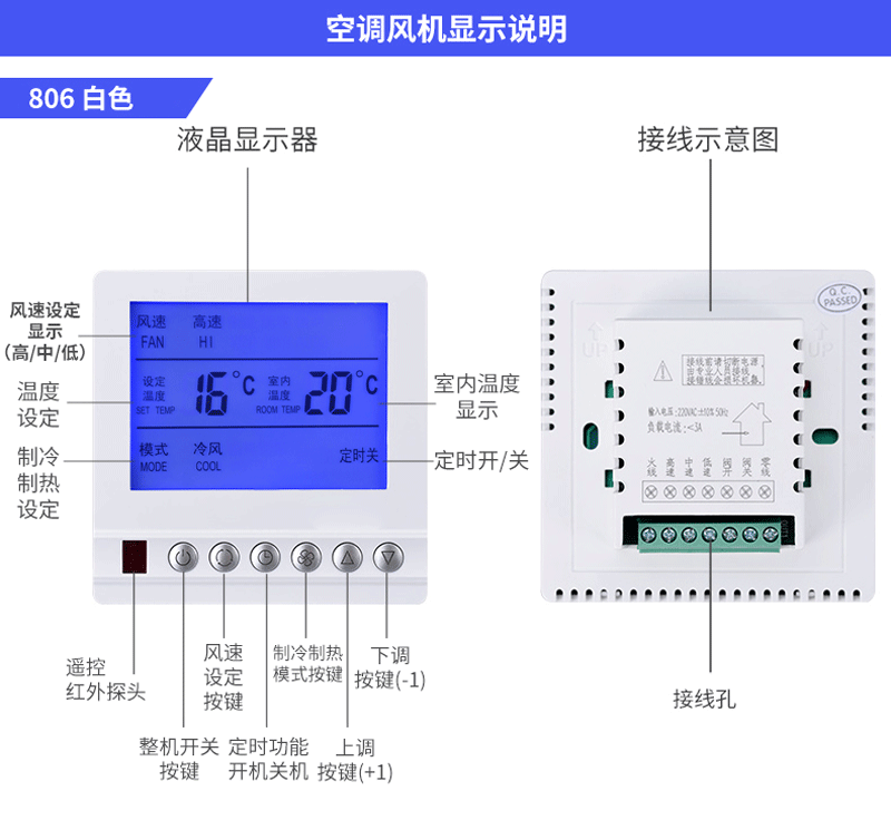 中央空调温控器风机盘管控制器液晶面板 8603【图片 价格 品牌 报价】