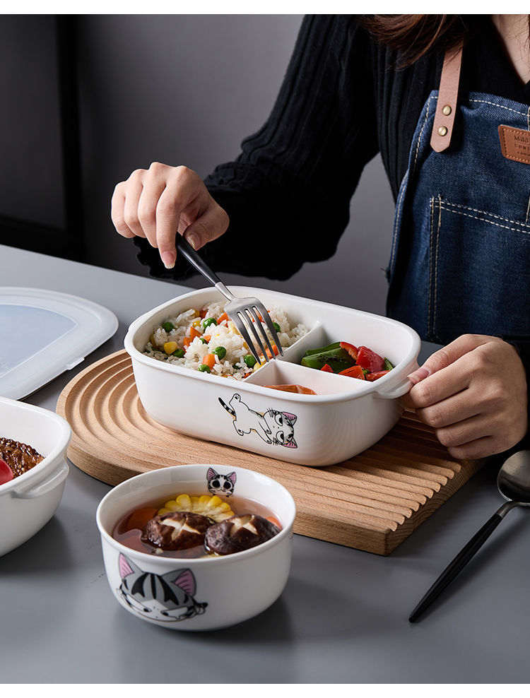 分格饭盒可微波炉加热饭碗密封带盖保鲜碗上班族分隔型便当盒 3格饭盒