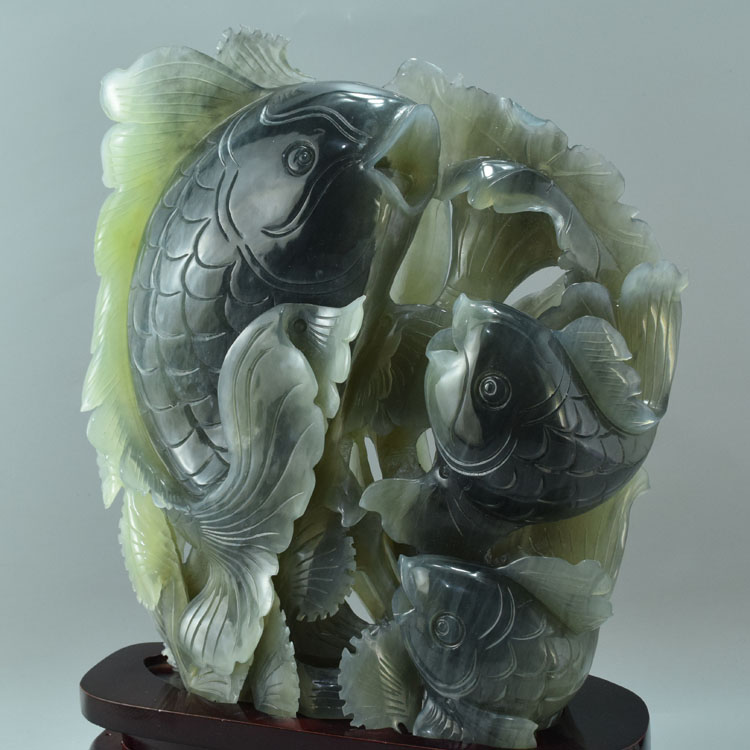 岫玉摆件岫玉鱼摆件辽宁岫岩玉石鱼摆件精品鲤鱼摆件升职礼物 10号