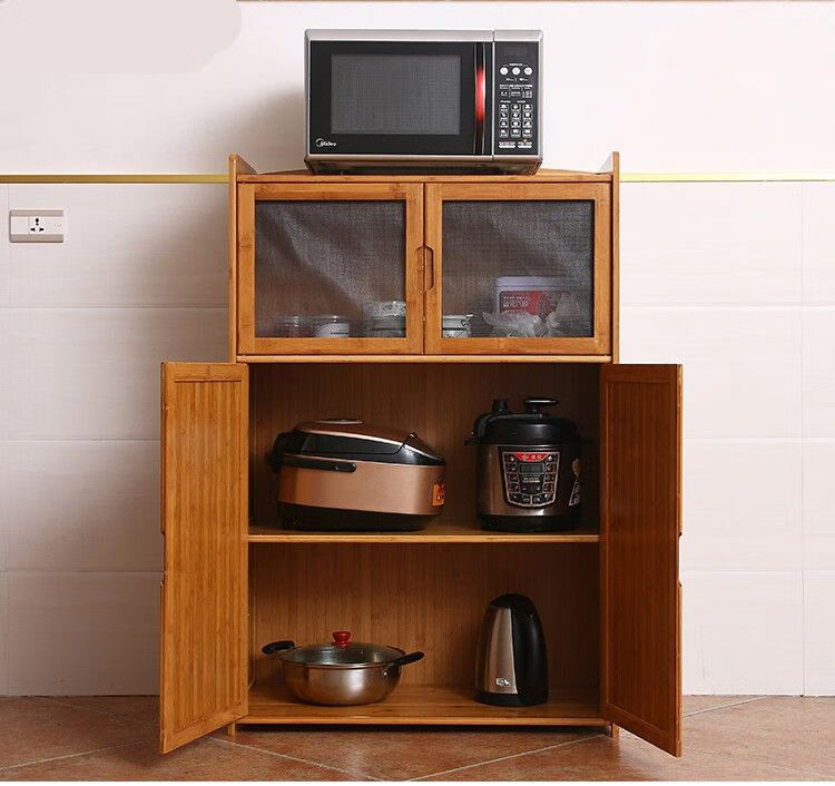 2019新款透气纱窗碗柜多层简易橱柜经济型家用组装厨房实木竹放菜柜餐