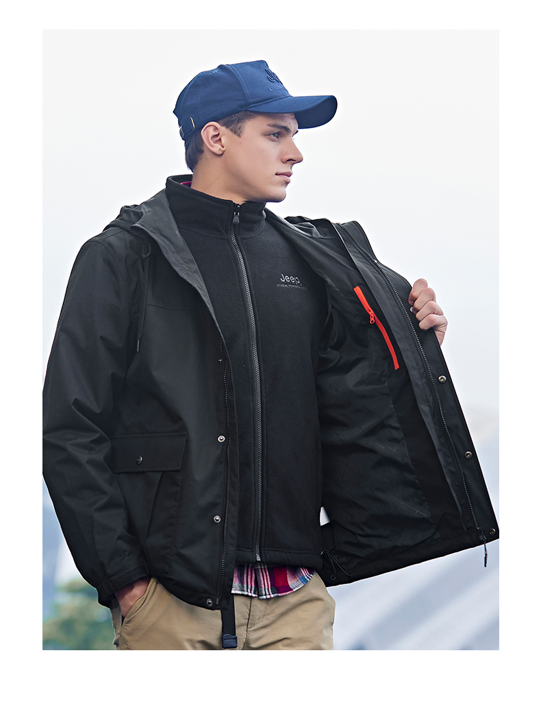 冲锋衣定制印logo运动户外登山服男士加绒保暖防寒服防风外套 品牌黑