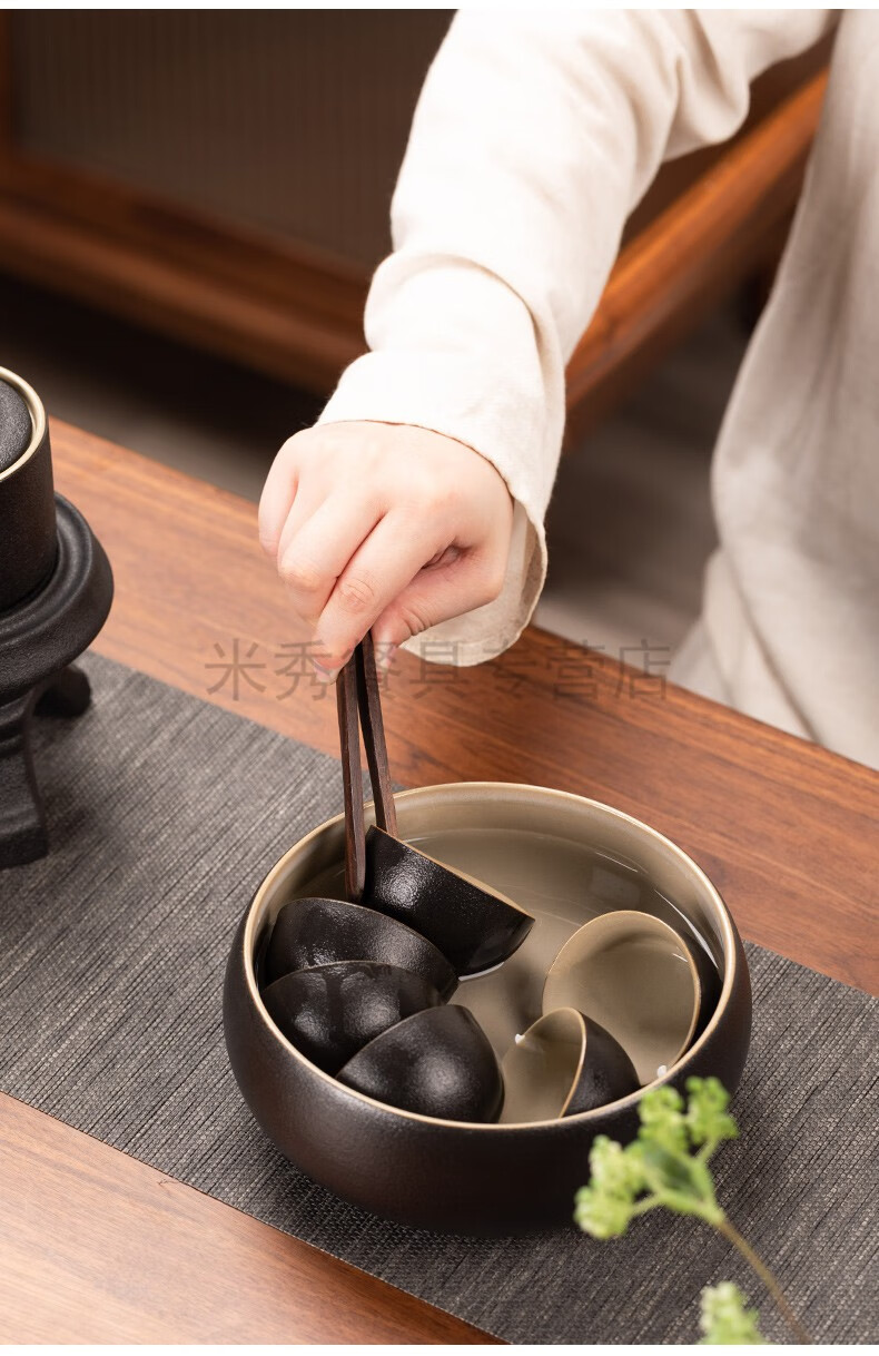 套装家用懒人石磨冲茶器旋转出水办公室会客泡茶神器湖绿石磨自动茶具