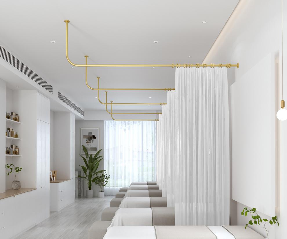 美容院隔断窗帘铁艺美容院专用隔帘欧式窗帘粉色卧室半截隔断帘养生馆