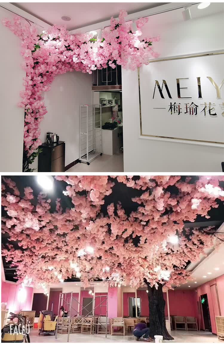 仿真樱花树装饰墙面客厅室内吊顶空调管道遮挡网红店婚庆假花藤条