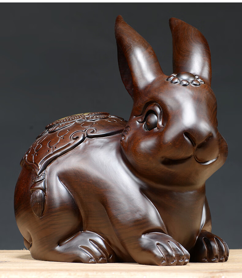 实木雕刻兔子摆件手把件木头十二生肖木兔家居装饰红木