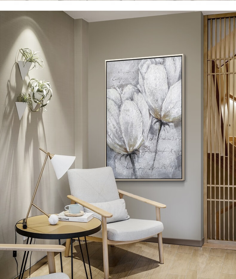 水竞手绘油画餐厅装饰画现代简约玄关画北欧花卉挂画客厅背景墙壁画