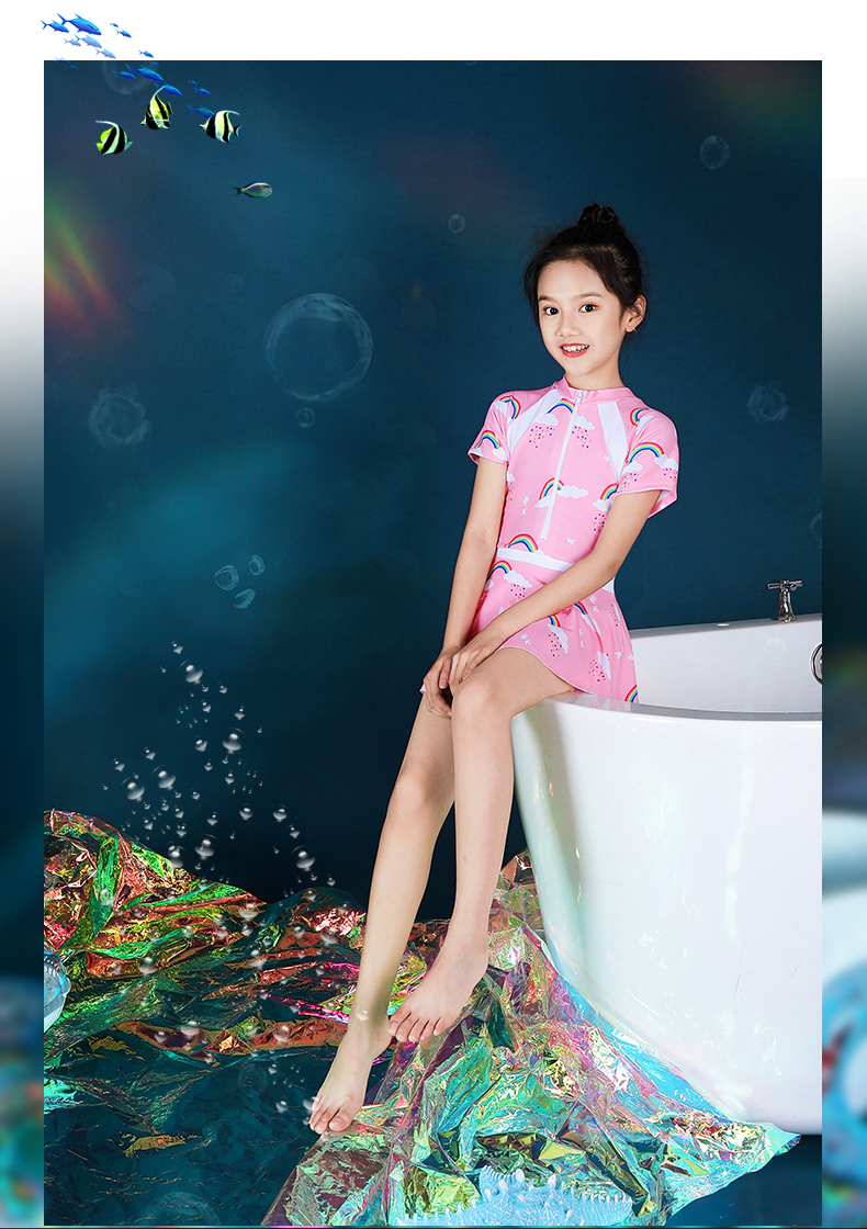 大童儿童6-15岁2020年新款洋气韩国少女学生 粉色套装(两件套泳衣 pu