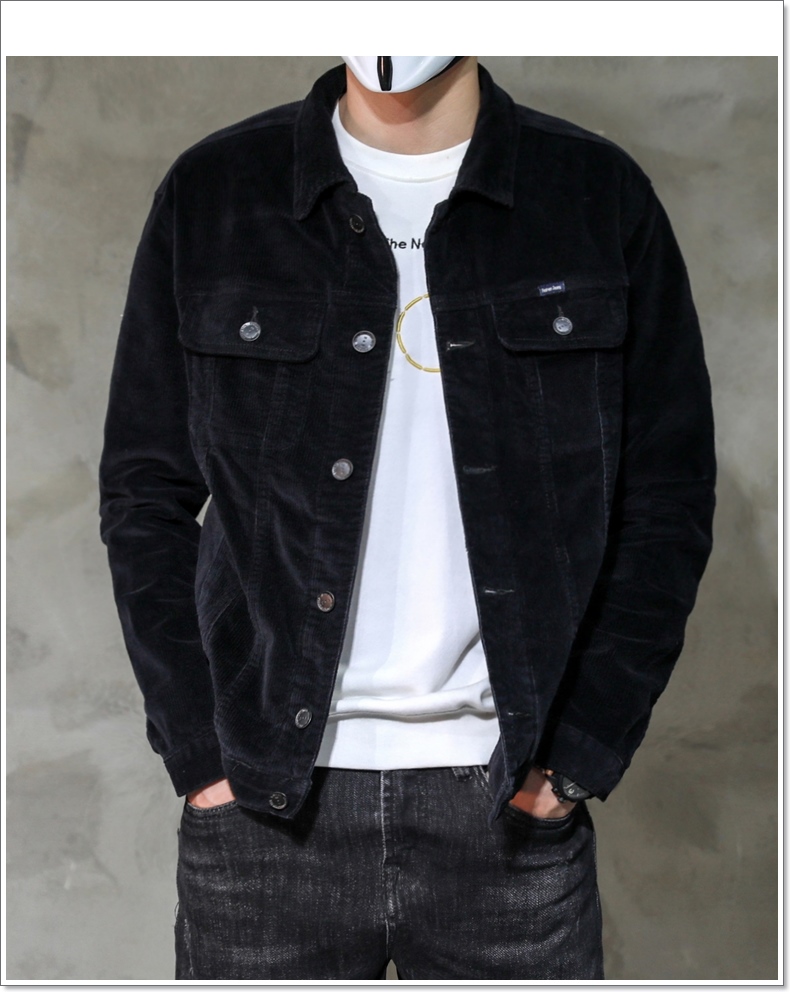 花花公子春秋款灯芯绒外套男修身弹力条绒休闲牛仔夹克男简约百搭工装