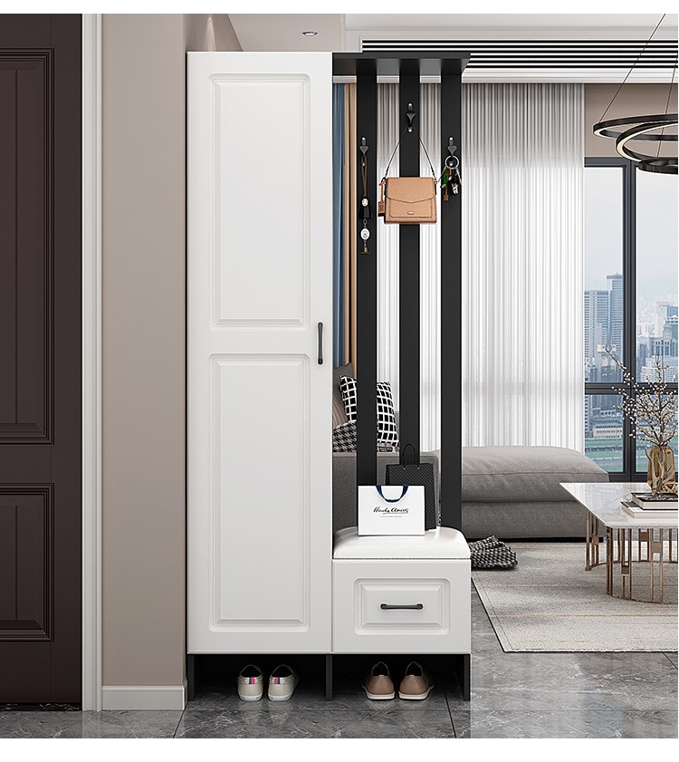 鞋柜门口带挂衣服鞋柜家用大容量门口柜简约现代带挂衣架换鞋凳一体