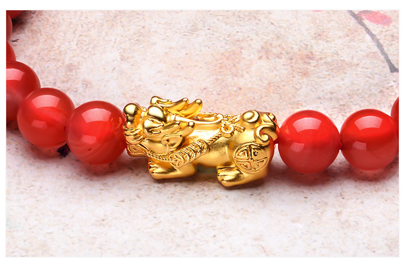 珠手链女士款自戴足金红玛瑙路路通手串3d硬金饰品双貔貅红玛瑙约16克