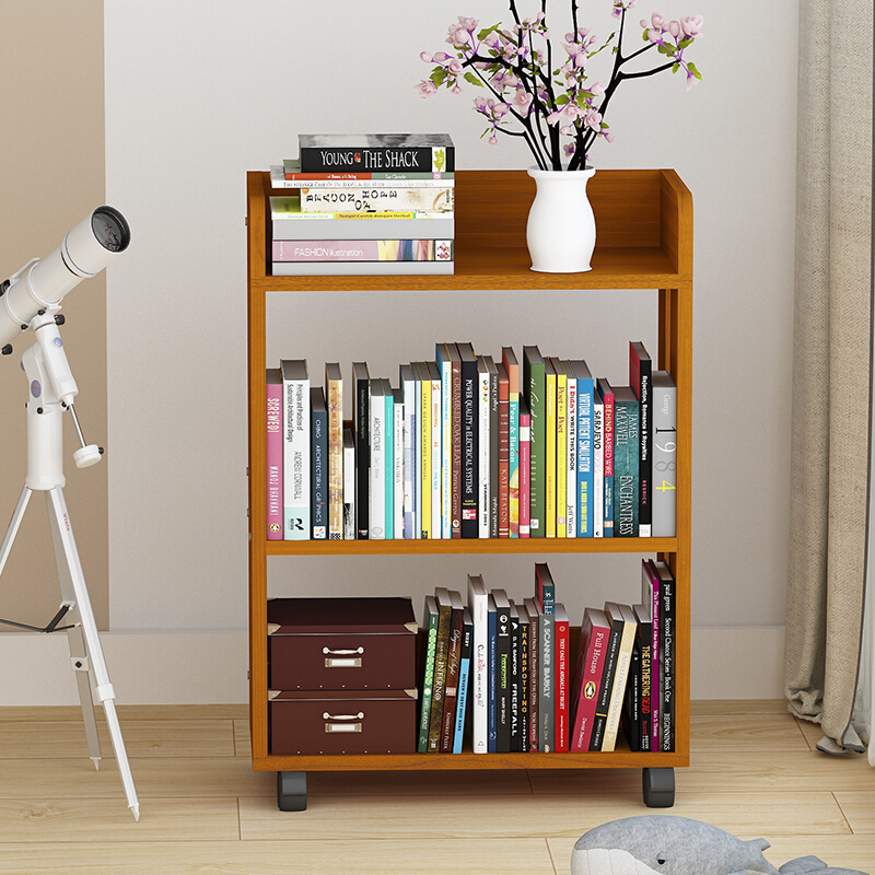 移动书架带轮子小型落地书柜简易收纳置物架创意文件架办公室活动柜