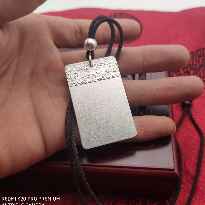 钧弘 足银999古法平安无事牌实心吊坠银祥云项坠刻字民族风吊坠情人节