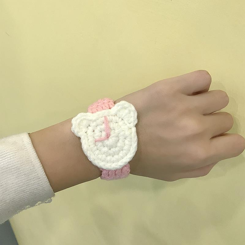 枳洁新品毛线编织手环成品手工编织手环小熊手表创意手编毛线手链情侣