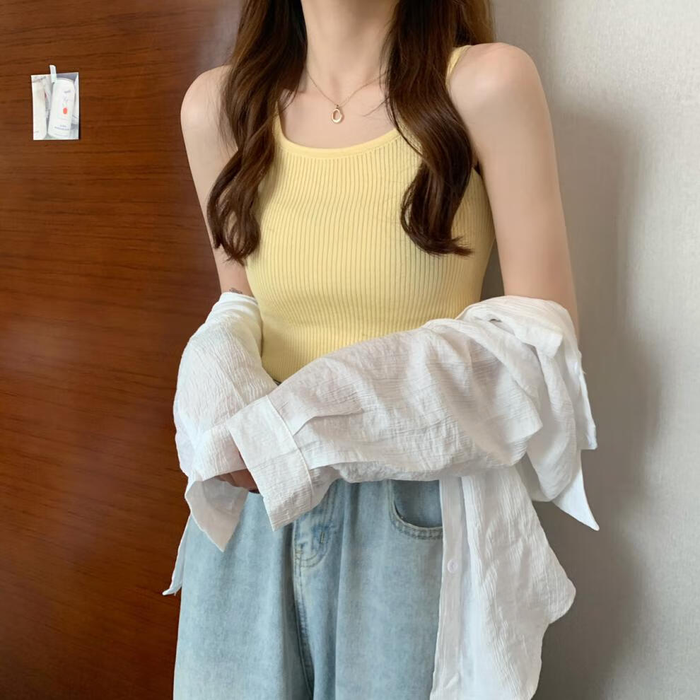 拉夏贝尔白色针织吊带小背心女内搭打底抹胸外穿短款法式欲无袖上衣