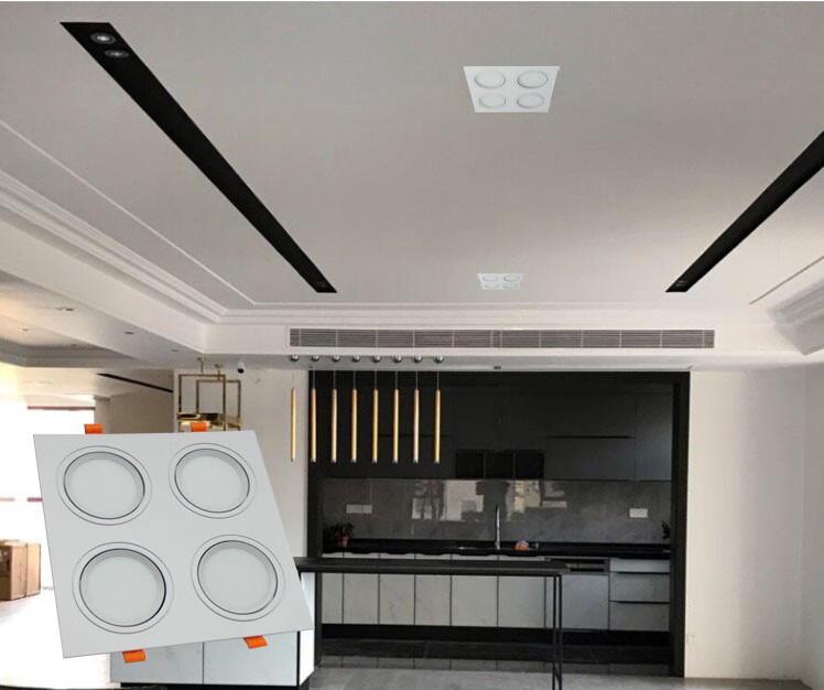 四头筒灯正方形4头斗胆灯嵌入式白黑色客厅天花豆胆格栅灯 中号4*10w