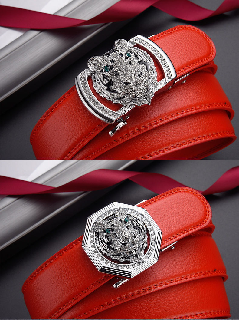 男女红皮带自动扣新婚裤腰带虎头01金色单条皮带115cm160斤以下适合