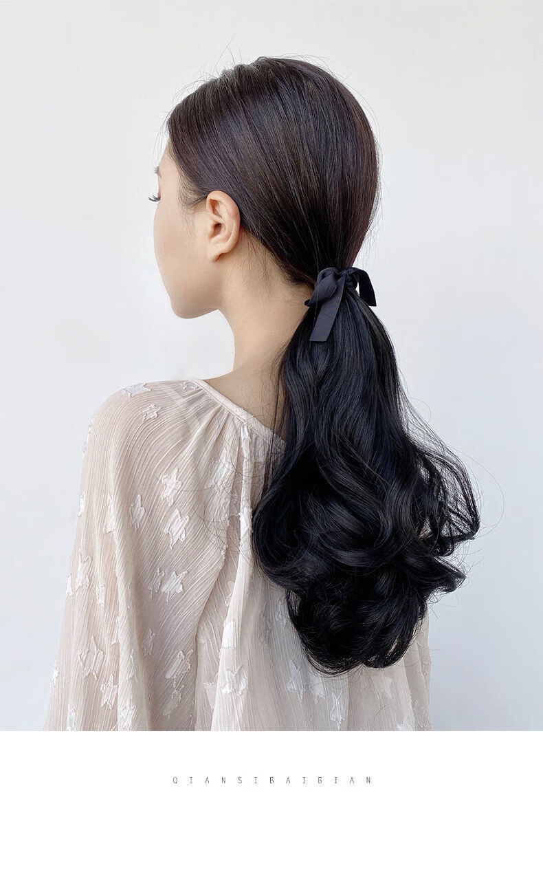 唐妮半扎发短马尾假发女绑带式梨花自然中长卷发片大波浪逼真高低辫子