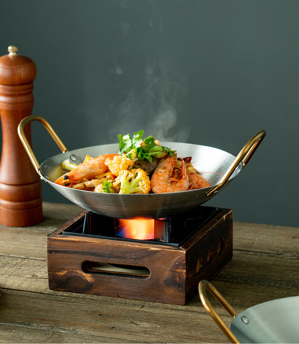 家用干锅专用锅酒精炉底座不锈钢双耳小火锅套装锅仔锅具小号干锅