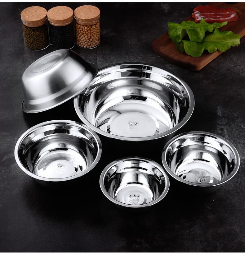 饭盆食品级304不锈钢碗家用吃饭盆食堂商用大号面碗汤盆单个 304 22cm