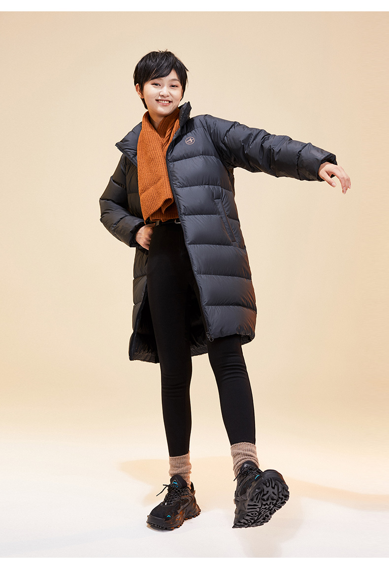 安踏运动羽绒服女春季新款鸭绒保暖防寒长款立领开衫 基础黑962047971