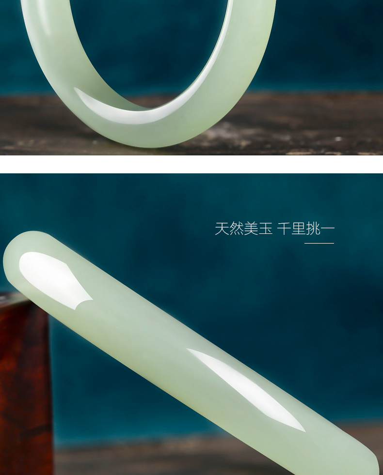 幸福神新疆和田玉青玉手镯晴水色玉镯条宽10mm少女款玉石镯子内径60mm